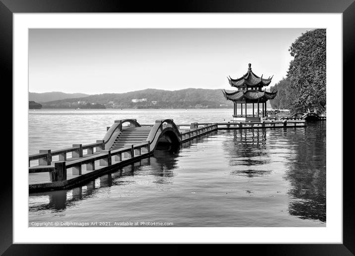 Chinese bridge on Hangzhou lake, China Framed Mounted Print by Delphimages Art