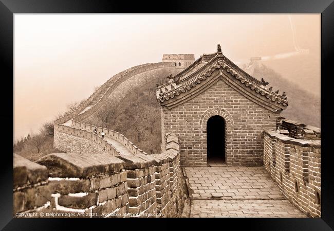 Landscape of the Great Wall of China near Beijing Framed Print by Delphimages Art