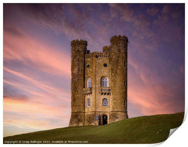 Broadway Tower on a summers evening Print by Craig Ballinger