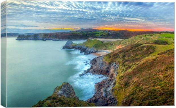 Blue hour at Three Cliffs Bay Canvas Print by Leighton Collins