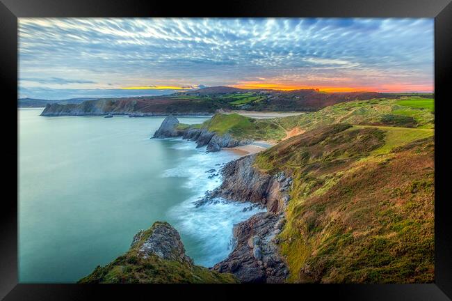 Blue hour at Three Cliffs Bay Framed Print by Leighton Collins