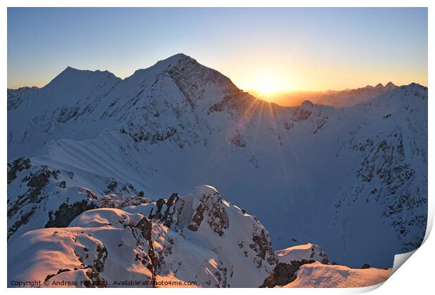 Sunset in the Lechtal Alps Print by Andreas Föll