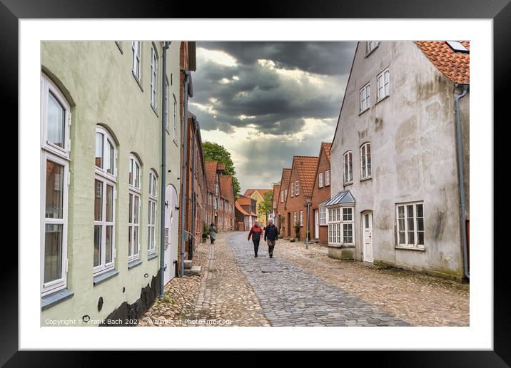 Streets and houses in old Hanseatic town Tonder in Denmark Framed Mounted Print by Frank Bach