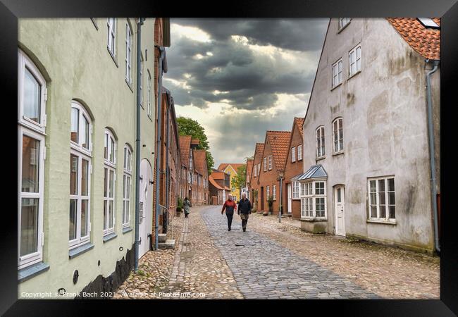 Streets and houses in old Hanseatic town Tonder in Denmark Framed Print by Frank Bach