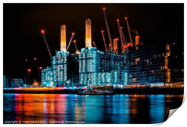 Battersea Power Station at Night, Under Construction  Print by Hiran Perera