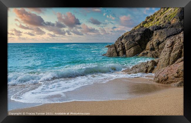 Sunset Clouds at Porthcurno in Cornwall Framed Print by Tracey Turner