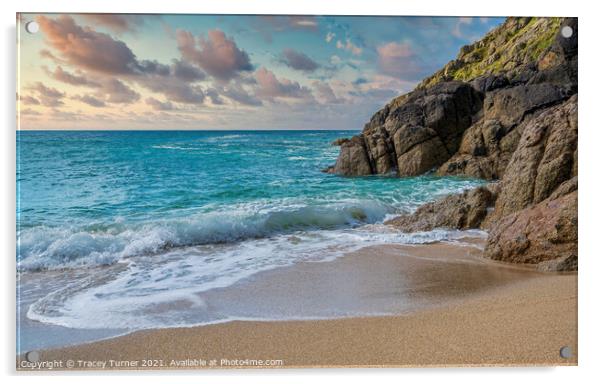 Sunset Clouds at Porthcurno in Cornwall Acrylic by Tracey Turner