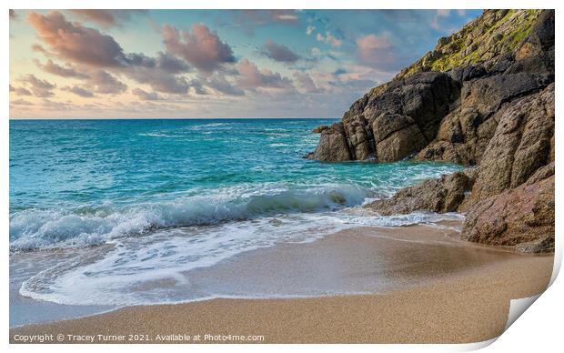 Sunset Clouds at Porthcurno in Cornwall Print by Tracey Turner
