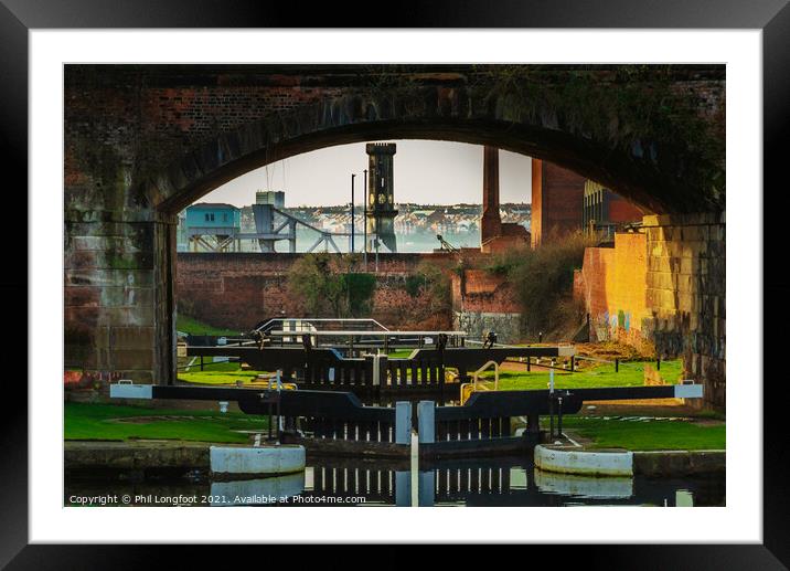 Canal locks into Leeds Liverpool Canal near Liverpool Framed Mounted Print by Phil Longfoot