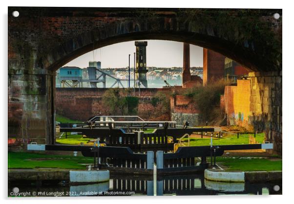 Canal locks into Leeds Liverpool Canal near Liverpool Acrylic by Phil Longfoot
