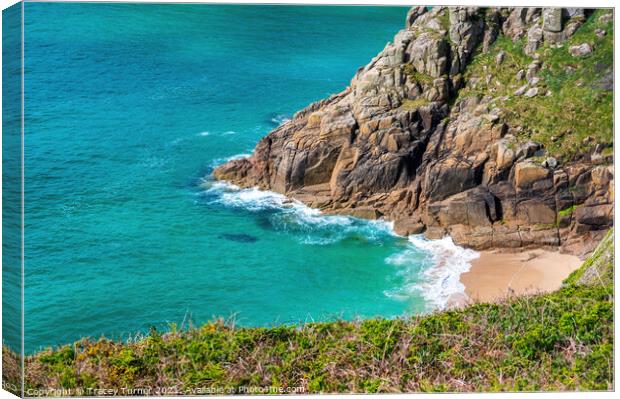 Porthcurno Coastline in Cornwall Canvas Print by Tracey Turner