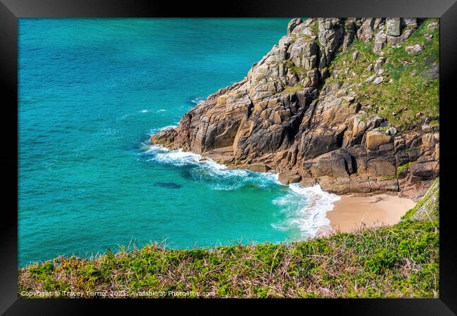 Porthcurno Coastline in Cornwall Framed Print by Tracey Turner