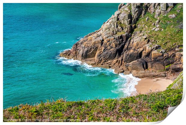 Porthcurno Coastline in Cornwall Print by Tracey Turner