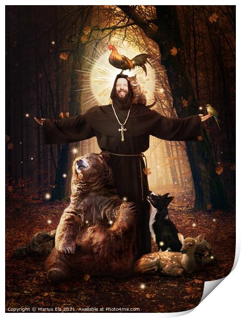 St. Francis of Assisi, patron saint of animals Print by Marius Els