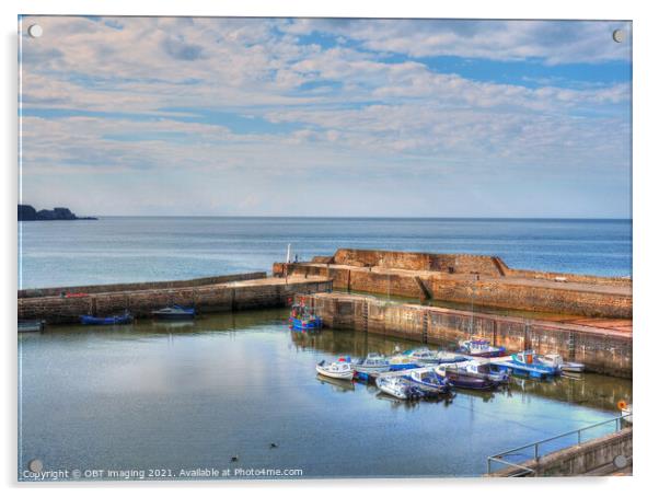 Cullen Harbour Morayshire Scotland Calm Skies  Acrylic by OBT imaging