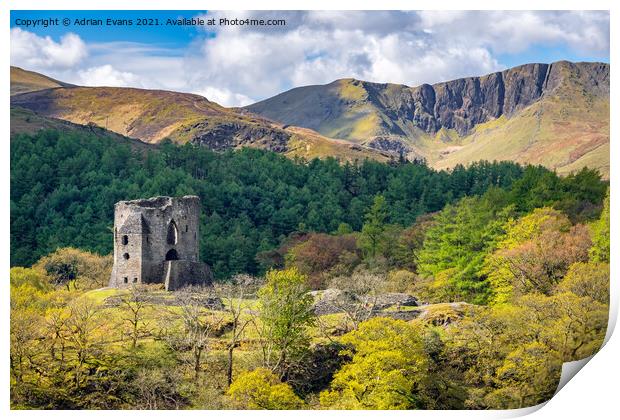 Dolbadarn Castle Llanberis Wales Print by Adrian Evans