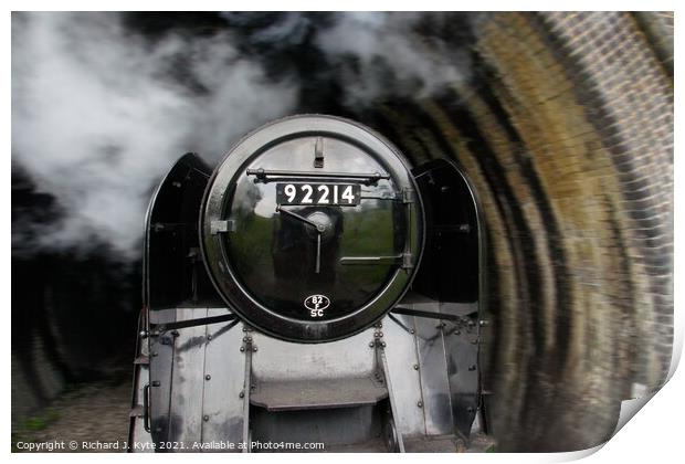 BR Class 9F no. 92214 enters Greet Tunnel, Gloucestershire Warwickshire Railway Print by Richard J. Kyte