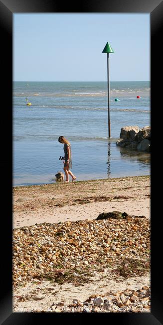 Lady and her Dog paddling Framed Print by Sandra Day