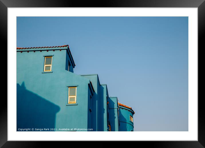 Blue house Framed Mounted Print by Sanga Park