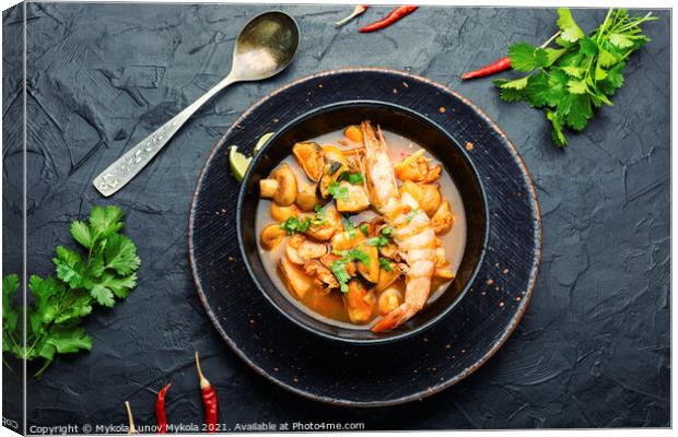 Tom yum soup with seafood and coconut milk,top vie Canvas Print by Mykola Lunov Mykola