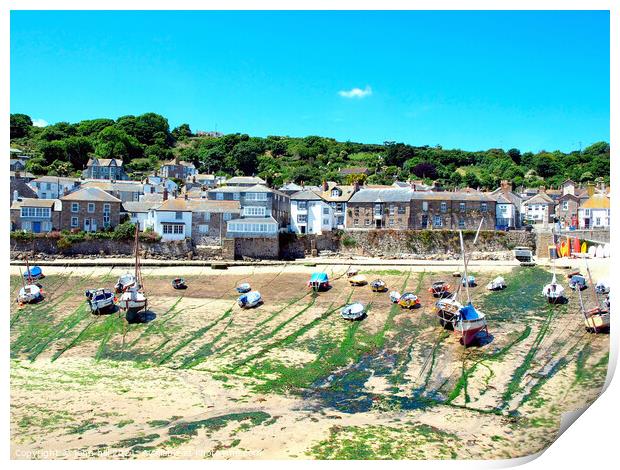 Mousehole at low tide in Cornwall. Print by john hill