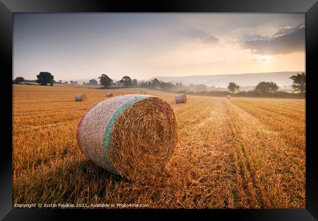 The East Devon countryside at dawn Framed Print by Justin Foulkes