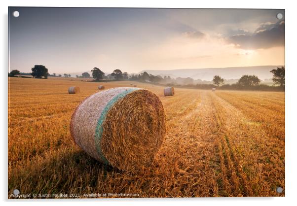 The East Devon countryside at dawn Acrylic by Justin Foulkes