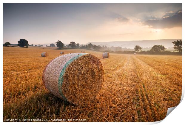 The East Devon countryside at dawn Print by Justin Foulkes