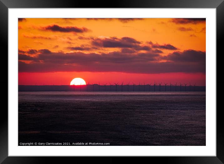 A Wind Farm Sunset Framed Mounted Print by Gary Clarricoates
