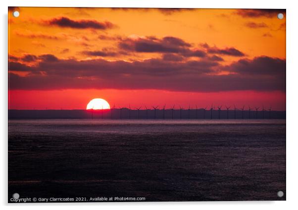 A Wind Farm Sunset Acrylic by Gary Clarricoates