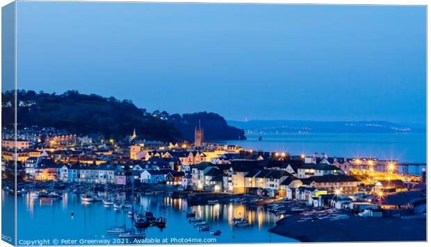 View Of Back Beach In Teignmouth At Dusk Canvas Print by Peter Greenway