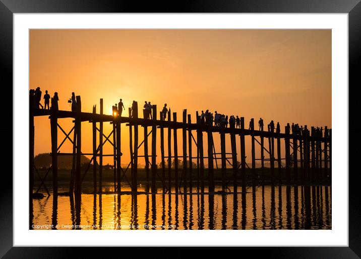 Myanmar. UBein bridge at sunset, Mandalay Burma Framed Mounted Print by Delphimages Art