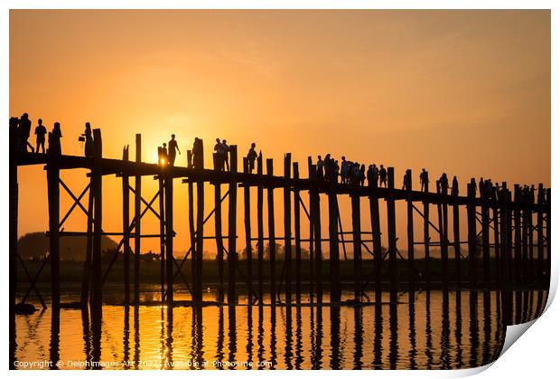 Myanmar. UBein bridge at sunset, Mandalay Burma Print by Delphimages Art