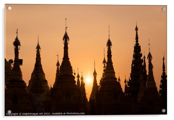 Myanmar. Shwedagon pagoda at sunset, Yangon Acrylic by Delphimages Art