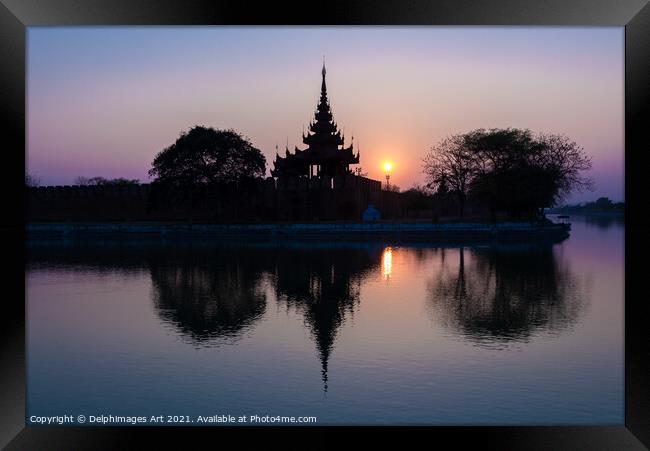 Myanmar. Royal palace in Mandalay at sunset Framed Print by Delphimages Art