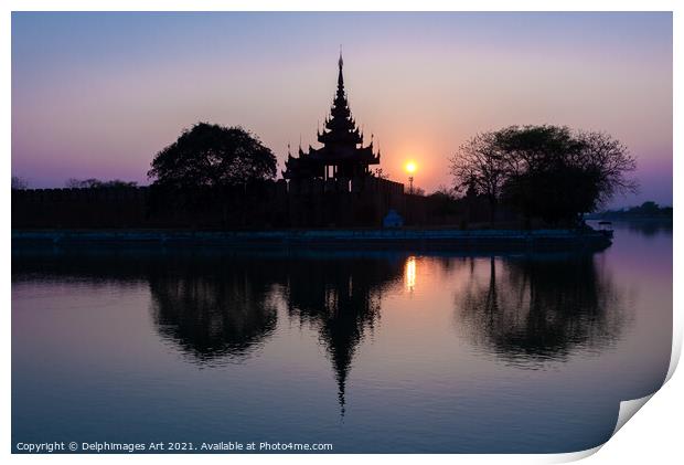 Myanmar. Royal palace in Mandalay at sunset Print by Delphimages Art