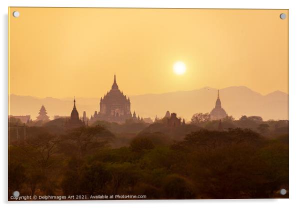 Myanmar landscape. Sunset in Bagan, Burma Acrylic by Delphimages Art