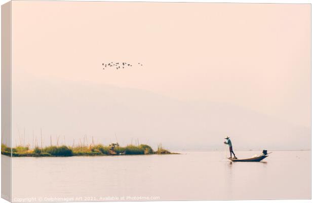 Myanmar. Intha fisherman on Inle lake, Burma Canvas Print by Delphimages Art