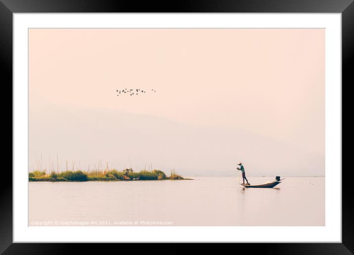 Myanmar. Intha fisherman on Inle lake, Burma Framed Mounted Print by Delphimages Art