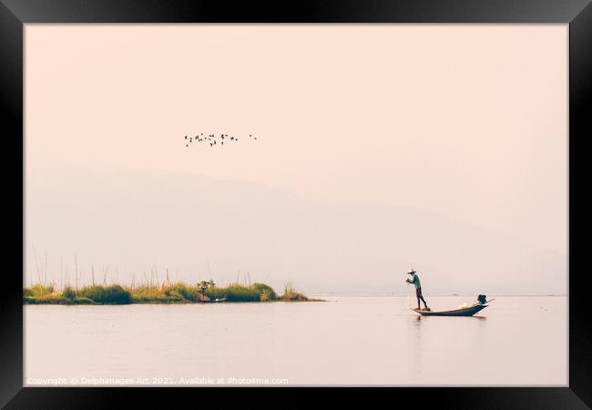 Myanmar. Intha fisherman on Inle lake, Burma Framed Print by Delphimages Art