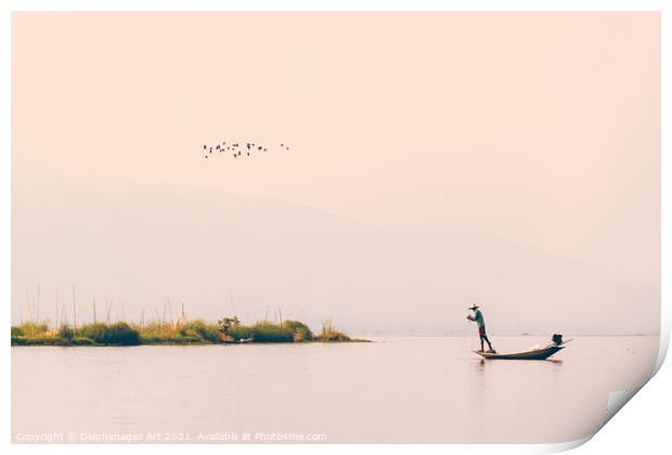 Myanmar. Intha fisherman on Inle lake, Burma Print by Delphimages Art