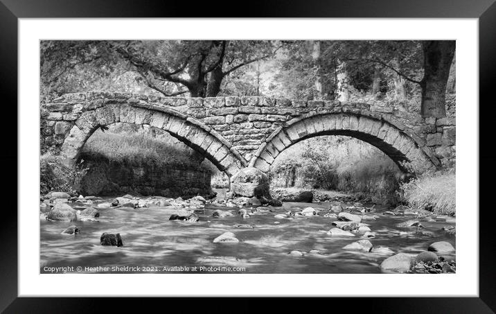 Wycoller Packhorse Bridge Black and White Framed Mounted Print by Heather Sheldrick