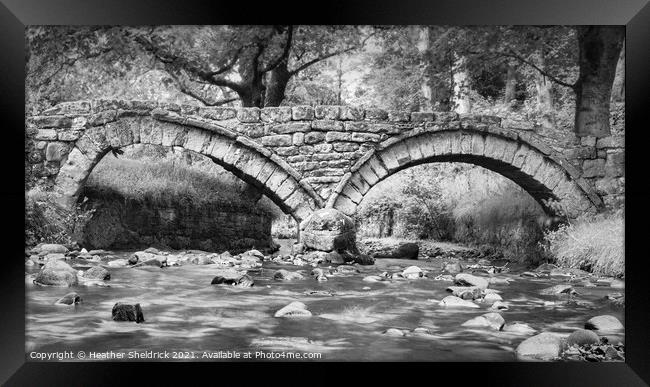 Wycoller Packhorse Bridge Black and White Framed Print by Heather Sheldrick