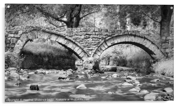 Wycoller Packhorse Bridge Black and White Acrylic by Heather Sheldrick