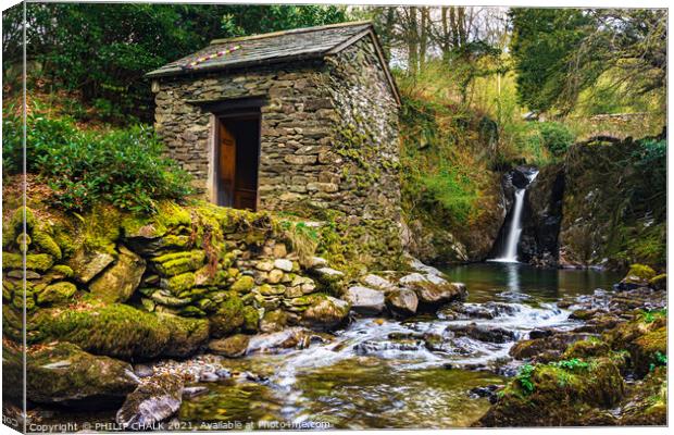 Rydal hall hut and waterfall 529 Canvas Print by PHILIP CHALK