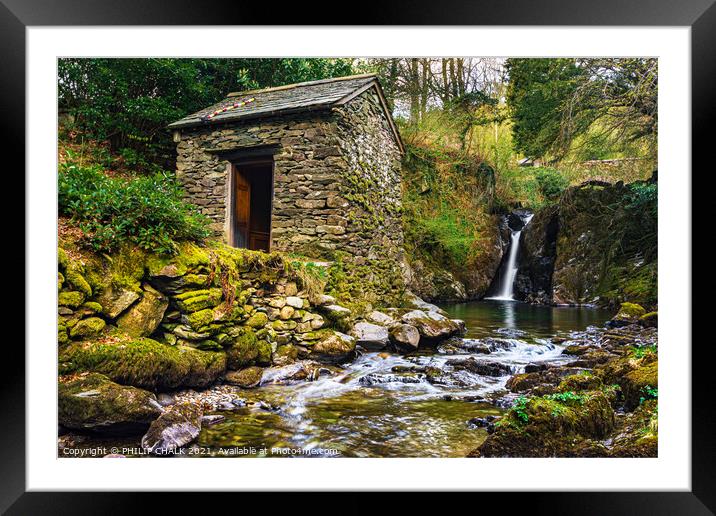 Rydal hall hut and waterfall 529 Framed Mounted Print by PHILIP CHALK