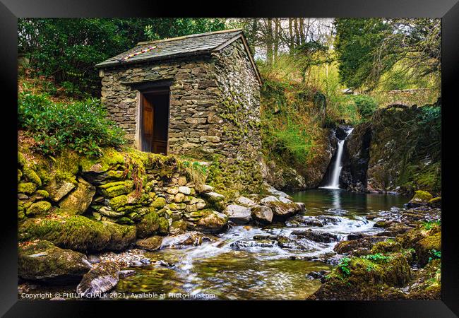 Rydal hall hut and waterfall 529 Framed Print by PHILIP CHALK
