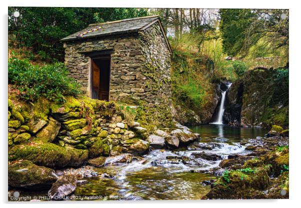 Rydal hall hut and waterfall 529 Acrylic by PHILIP CHALK