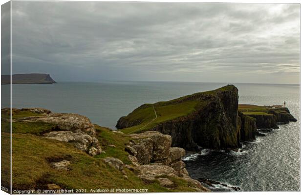 Neist Point lighthouse in the distance Canvas Print by Jenny Hibbert