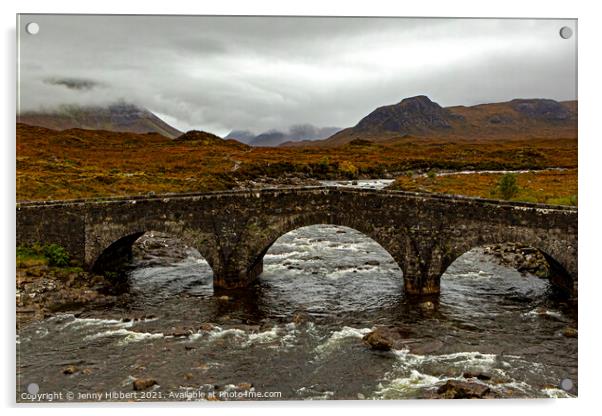 View of Sligachan bridge with the Cuillin mountains Acrylic by Jenny Hibbert